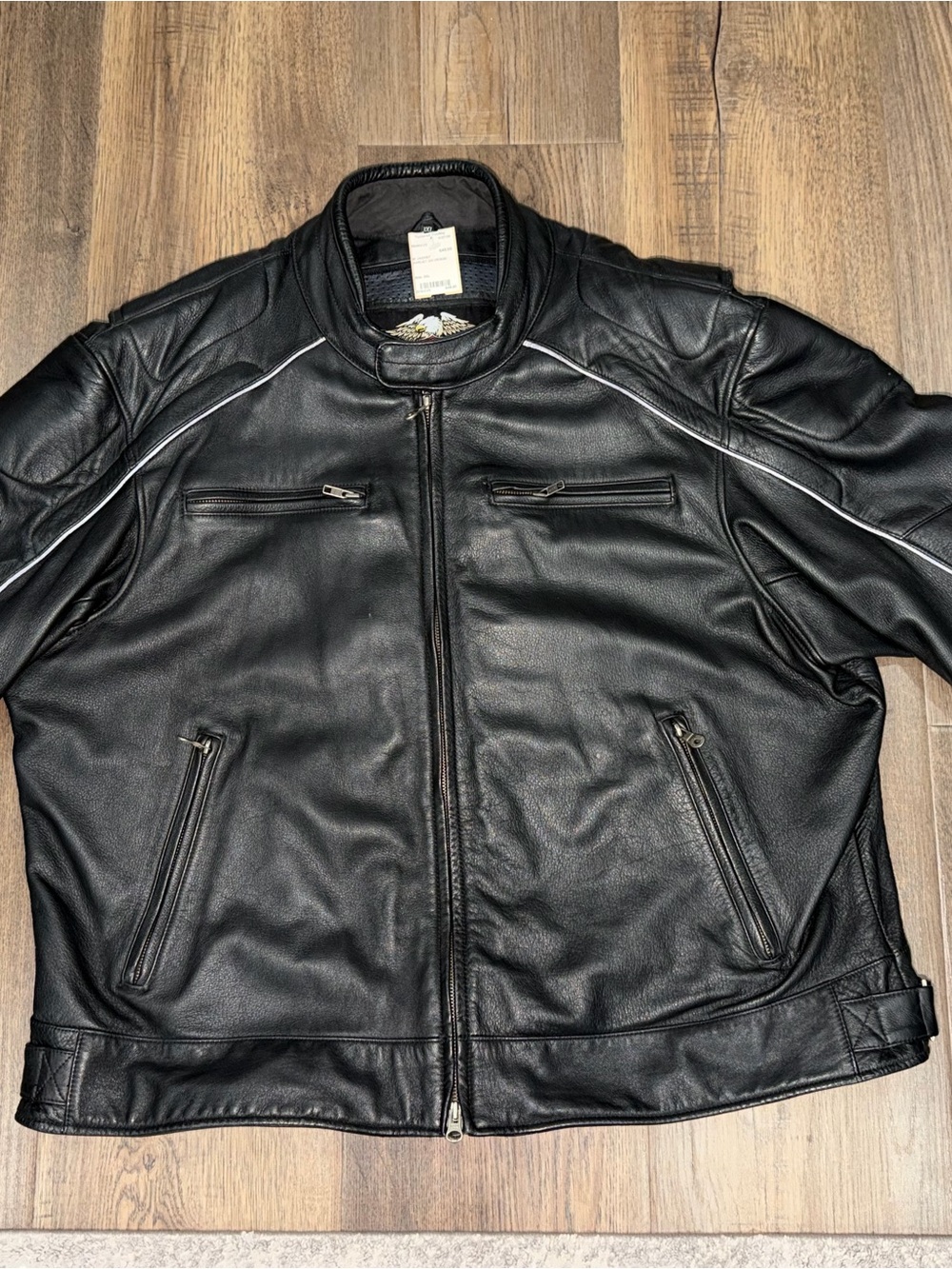 VINTAGE Harley-Davidson Black Leather Bomber Jacket with White Piping